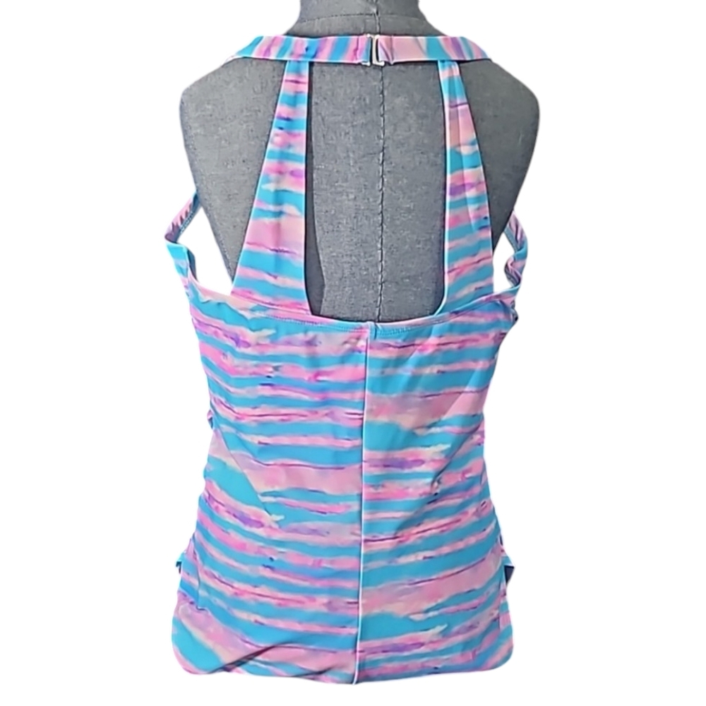 meet.curve Pink and Blue Striped One-Piece Swimsuit with a Sarong Front … - Picture 12 of 15